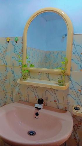 a bathroom with a pink sink and a mirror at OSRA HOLIDAY In in Katunayake