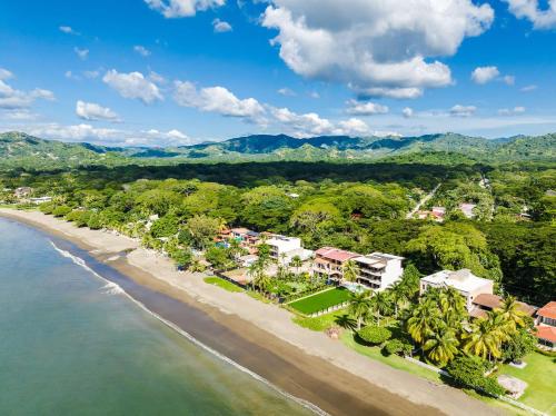 an aerial view of a beach with palm trees and houses at Beachfront Pool 5 BD Villa in Potrero