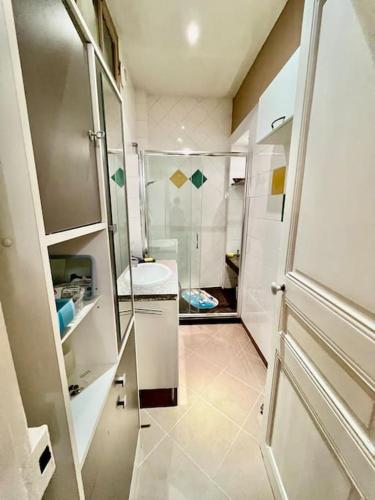 une salle de bain avec douche et toilettes dans l'établissement Spacious & Quiet Flat, Close to Paris Expo, à Vanves