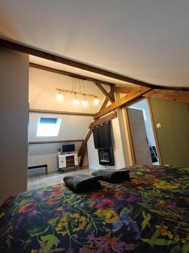 une chambre avec un grand lit dans une pièce dans l'établissement Nid de charme pour soirée romantique, à Dijon