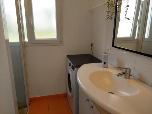 une salle de bain avec un lavabo et une machine à laver dans l'établissement Apartment in Plouguerneau by Sandy Beach, à Plouguerneau