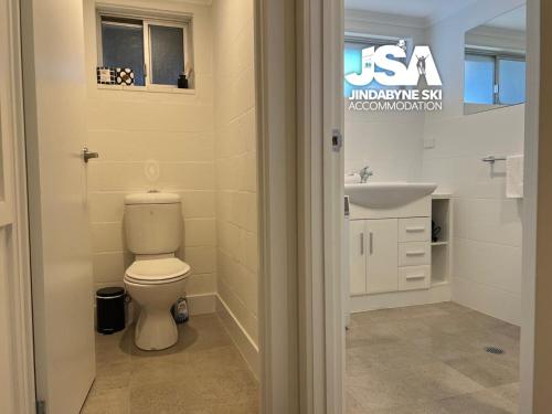 a bathroom with a toilet and a sink at Homeski in Jindabyne