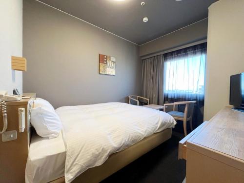 a hotel room with a bed and a television at Hotel Route-Inn Tokyo Asagaya in Tokyo