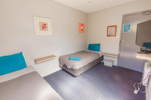 a small room with a bed and a television at Ivorytowers Accommodation in Fox Glacier