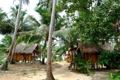 a group of houses in the middle of palm trees at Lily's Beach Bungalows in Koh Rong Island