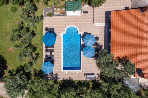an overhead view of a swimming pool with umbrellas at Villa Lavinija in Kavran