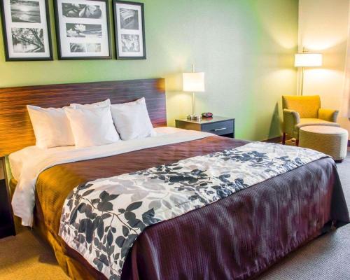 a hotel room with a bed and a chair at Sleep Inn & Suites Virginia Horse Center in Lexington