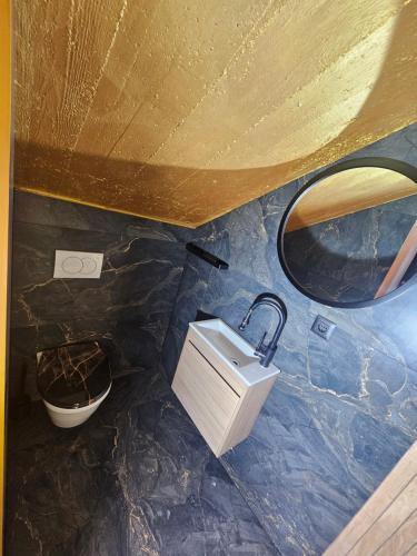 an overhead view of a bathroom with a sink at Villa AS MOON with pool in Split