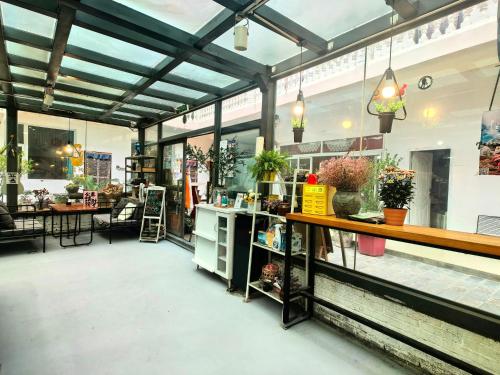 香格里拉香格里拉楚登硕民宿的一间拥有许多窗户的花店