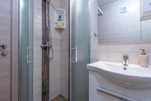 a bathroom with a sink and a shower at House Edo in Svetvinčenat