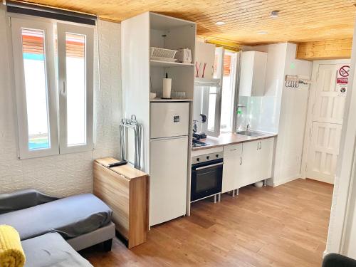 a kitchen with a refrigerator and a stove at El Botón del Charro Cudillero Casco viejo in Cudillero