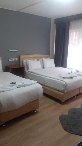 a bedroom with two beds and a window at Hotel Cesmeli in Bursa