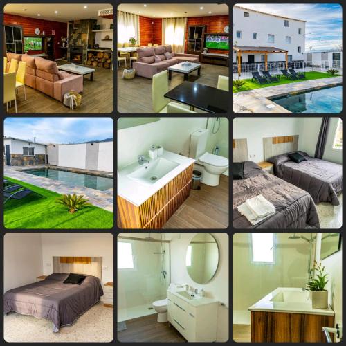 a collage of photos of a hotel room at Casa Cristea Barranda in Caravaca de la Cruz
