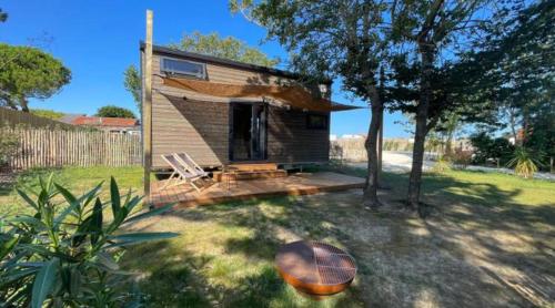 a tiny house in a yard with a tree at Eco Tiny housse in La Brée-les-Bains