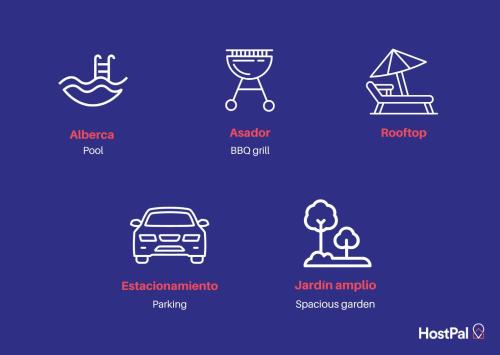 a set of line icons of a car and a beach at Vida Casa Kuxtal Rooftop con vista al Lago in Vista Hermosa