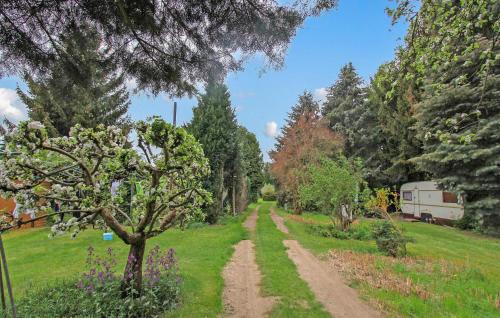 a dirt road through a field with trees and a rv at Awesome Home In Königs Wusterhausen Ot in Kablow