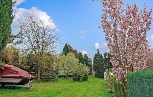 a tree with pink flowers in a yard at Awesome Home In Königs Wusterhausen Ot in Kablow