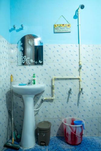 a bathroom with a sink and a mirror at Kangcho Homestay in Diphu