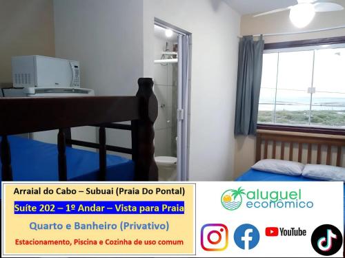 a bedroom with a bed and a window and a bed sidx sidx sidx at Arraial do Cabo – Subuai Village - Aluguel Econômico in Arraial do Cabo