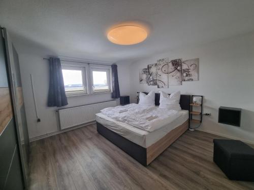 a bedroom with a bed and a television in it at Haus Peter Wohnung 4 in Sankt Andreasberg