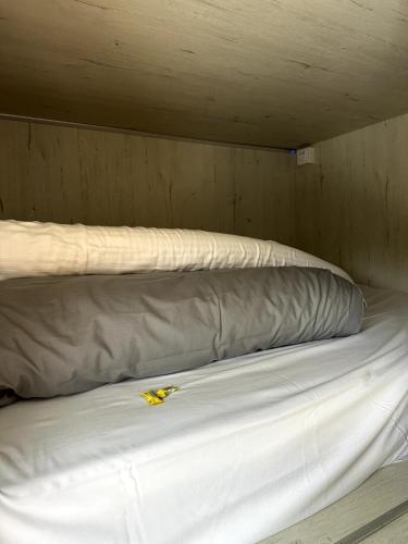 a white bed with two pillows on top of it at Sierra Nevada Hostel in Sierra Nevada