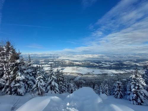 a view from the top of a snow covered mountain at Bauernchalet Orainza in Ferlach