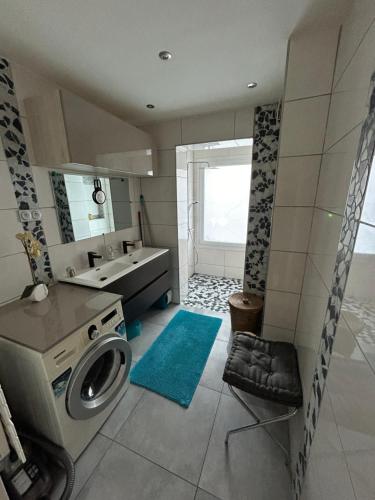 une salle de bain avec une machine à laver et un lavabo dans l'établissement Charmant, appartement, parking gratuit, à Colmar
