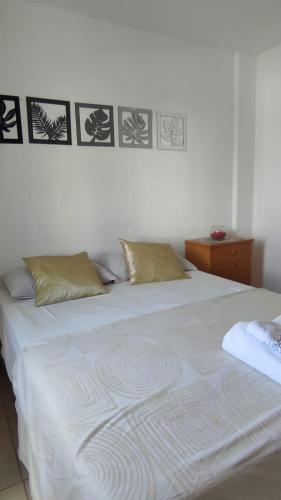 een wit bed met twee kussens erop bij SILVESTRE - Departamento in Cordoba