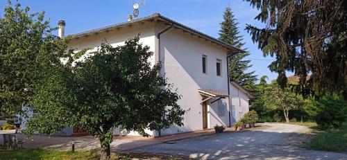 a white building with a tree in front of it at il Quadrifoglio camere in stile vintage in Cesena