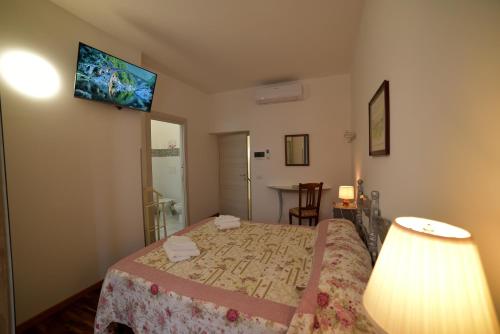 a bedroom with a bed and a tv on the wall at Il Palazzetto in Bolsena