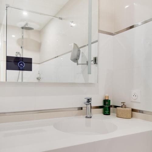 a bathroom with a sink and a mirror at Hôtel & Résidence Octel in Portet-sur-Garonne