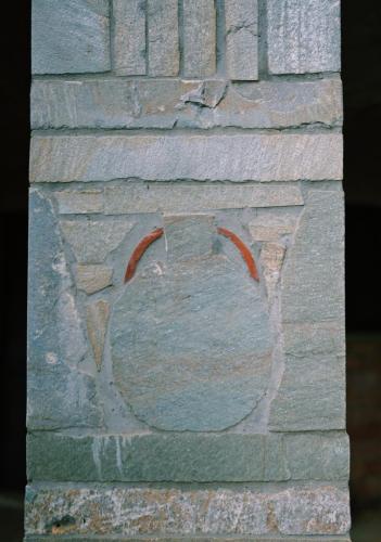 a stone wall with two birds etched into it at Vila Elati Oreini Korinthia in Velína