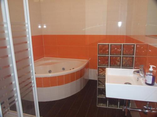 ein Badezimmer mit einer Badewanne und einem Waschbecken in der Unterkunft La Espiga in Cortos