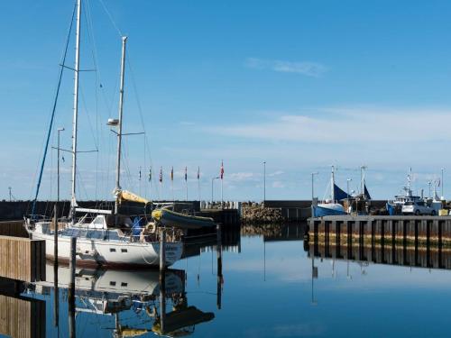 a group of boats are docked at a dock at Holiday home on a holiday park in Glesborg in Glesborg