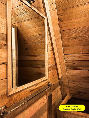 a window in the inside of a wooden cabin at Hunters Wood Cabins in Nuwara Eliya