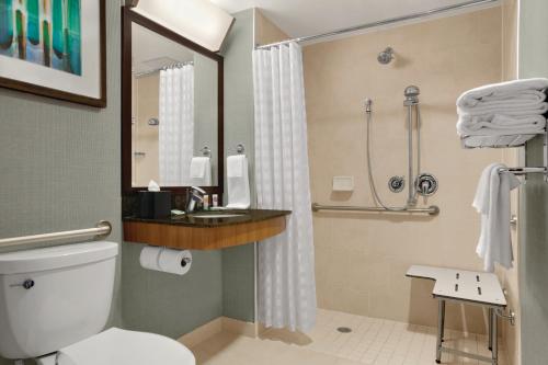 a bathroom with a toilet and a shower at Hyatt Place New York/Midtown-South in New York