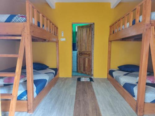 two bunk beds in a room with yellow walls at Fantastic B"n"B in Gili Islands