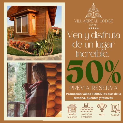 a flyer for a house with a woman looking out a window at Villarreal Lodge Hotel Ecológico in Totolapan