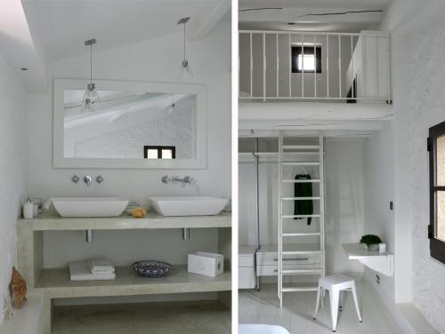 two images of a bathroom with a sink and a mirror at La bergerie de Nano in Beaumes-de-Venise