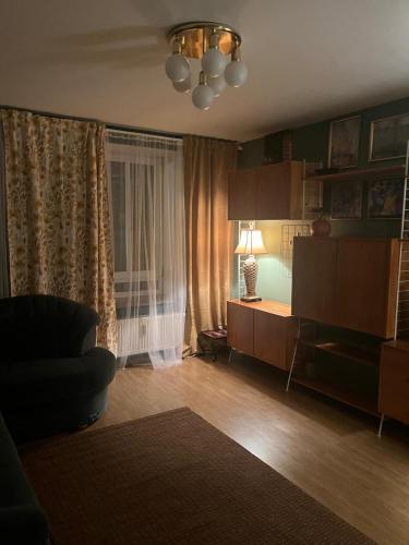 a living room with a couch and a window at Maxim's Apartment - Self Check-in in Zwickau