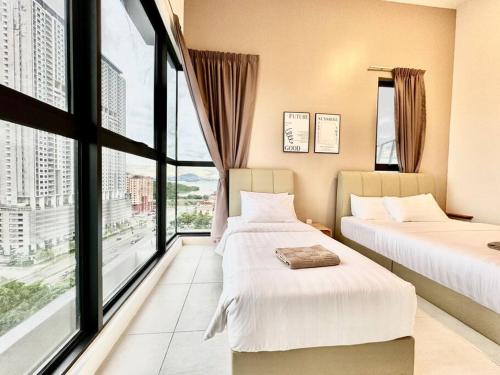 Ένα ή περισσότερα κρεβάτια σε δωμάτιο στο Urban Suites #Walnut 1BR 1Bath suite #Infinity Pool #3pax #1Queen 1Single #Quality well maintained #Private host