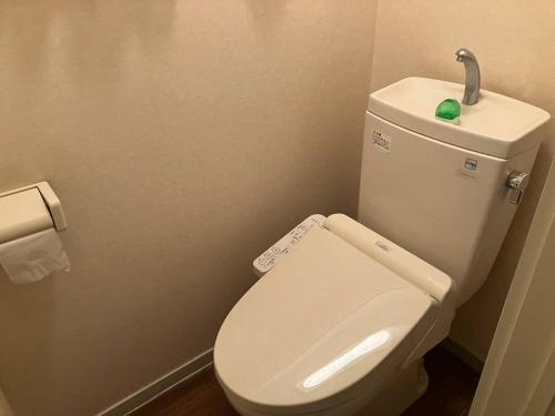 a bathroom with a white toilet with a green button on it at 一軒家の一室 in Toyonaka
