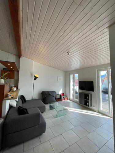 a living room with two couches and a television at Appartement Montreux terrasse Lac in Montreux