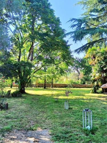 un parc avec quelques arbres dans l'herbe dans l'établissement Chambre Familiale, à Champdeniers