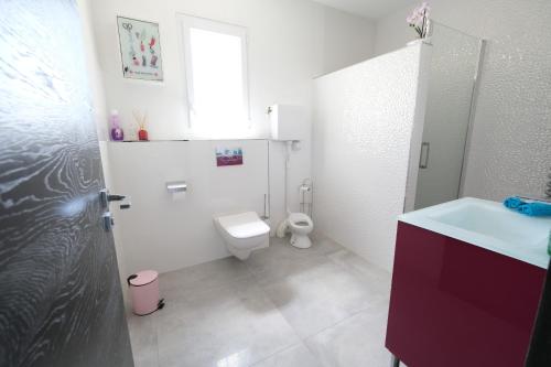 a bathroom with a toilet and a sink at charming villa with heated pool, 14 people, located in aureille, near les baux de provence, in the alpilles in Aureille