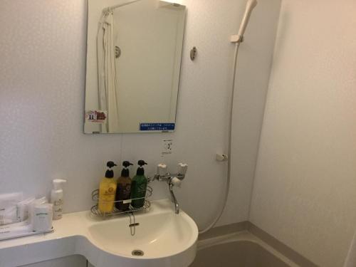 a bathroom with a sink and a mirror at Hotel Peace Island Miyakojima in Miyako Island