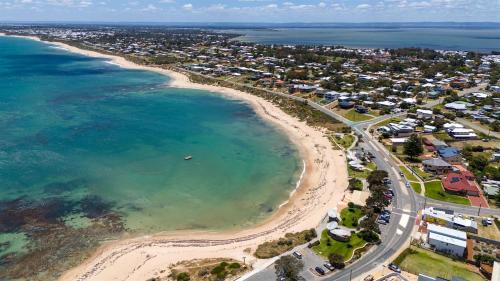 an aerial view of the beach and ocean at Stylish Shack Falcon Bay in Wannanup