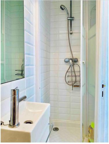 une salle de bain avec un lavabo et une douche dans l'établissement Studio Renovated Chic Location, à Nice