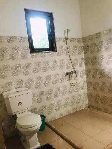 ヒッカドゥワにあるVilla Elena Innのトイレと窓のあるバスルーム