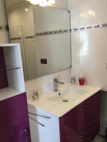 une salle de bain avec un lavabo et un miroir dans l'établissement Beautiful provencal vacation rental in L'Isle sur la Sorgue, à LʼIsle-sur-la-Sorgue